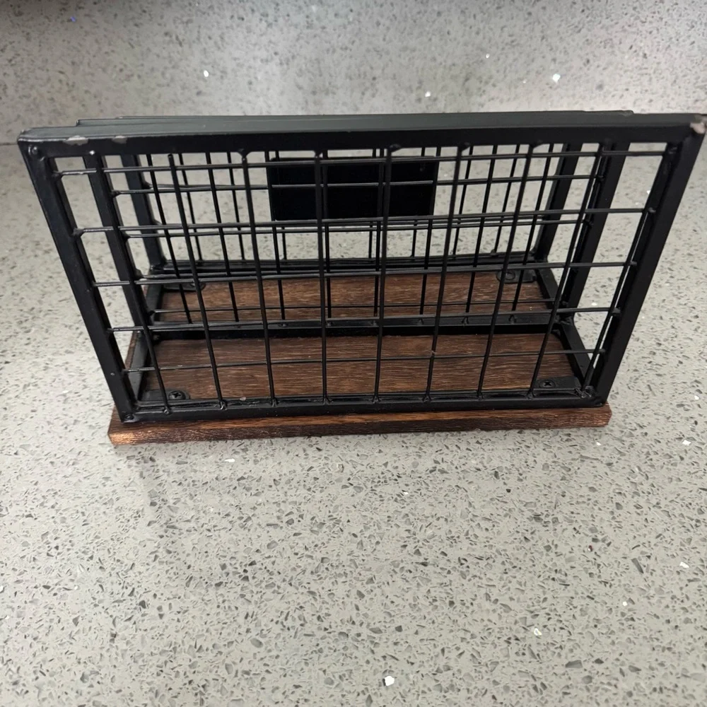 Rae Dunn Black Metal Wire Letter Holder with Wood Base